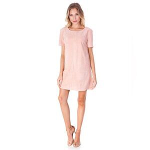 BISHOP † YOUNG Pink Ivy Faux Suede Leather‎ Shift Dress, Size Small